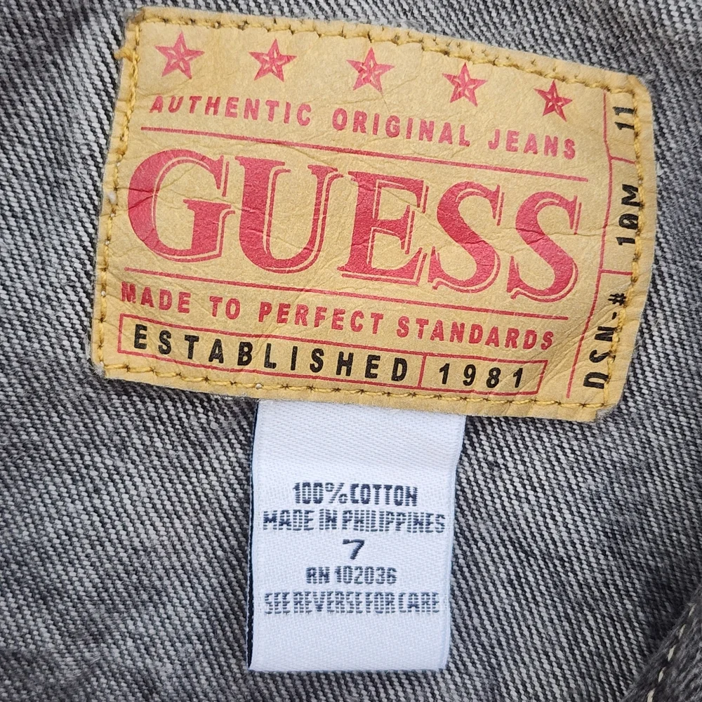 Vintage GUESS Kids Black Denim Jean Jacket, Sz 7‎